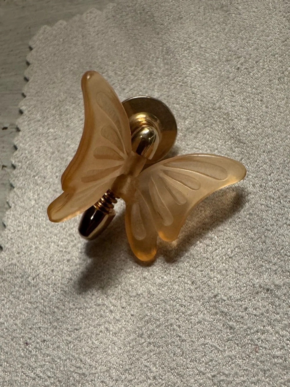 Vintage Avon Frosted Lucite Butterfly Brooch Gold Tone Etched Wings Pin